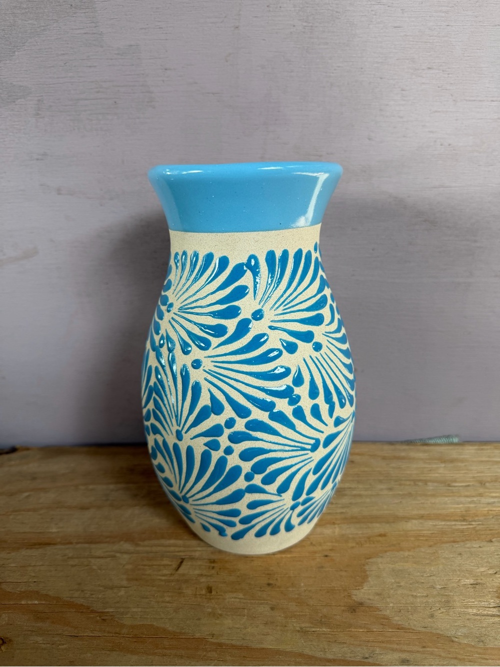 Sky Blue Floral Talavera -Engobe Vase Flower.